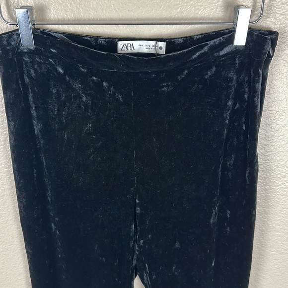 ZARA BLACK CRUSHED VELVET HIGH WAISTED FLARE LEGGING PANT - Picture 4 of 10